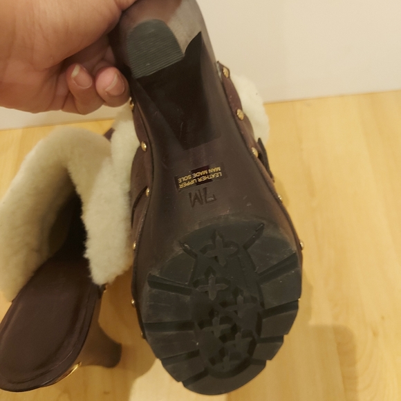 ❣️Ladies Michael kors Fairbanks Sherpa Lined Brown Heeled Mules (#371) - Picture 6 of 12